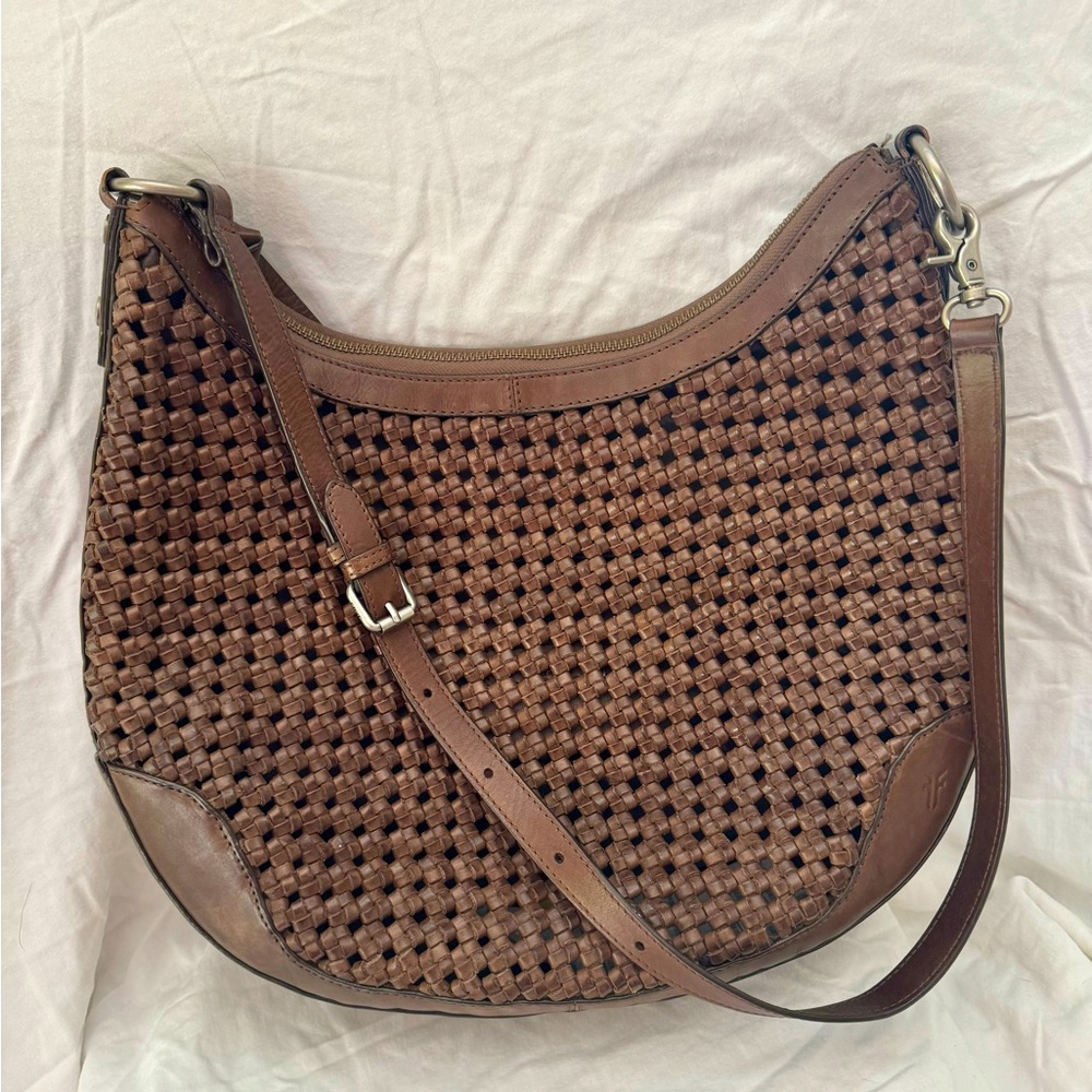 FRYE Melissa Brown Leather Woven Scooped Hobo XL Shoulder Bag- Used Once
